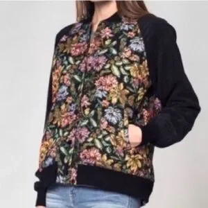 Honey Punch Floral Tapestry Bomber Jacket Large